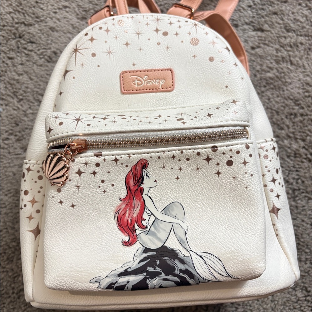 Disney White Mini Backpack with Rose Gold Accents and Red Hair Ariel